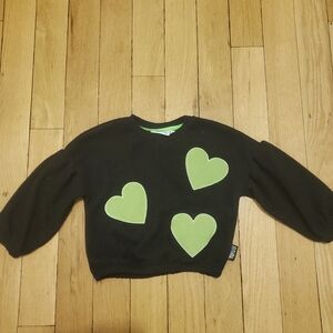 Loud black terry sweater with green  hearts size 3
